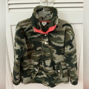 J. Crew Snap Collar Sherpa Fleece Sweatshirt in Camo
